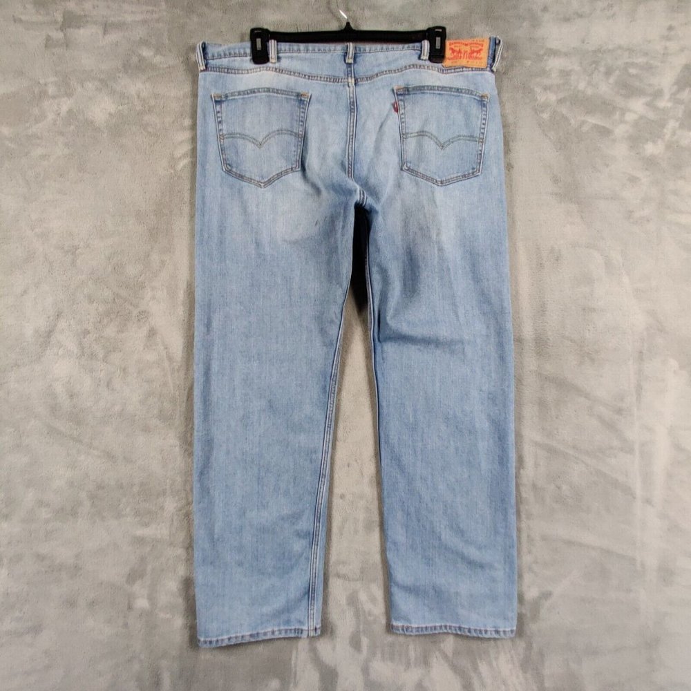 Levis 505 Jeans Men 42 Blue Straight Light Wash Denim Stretch Pants Solid 42x30 - Picture 2 of 11